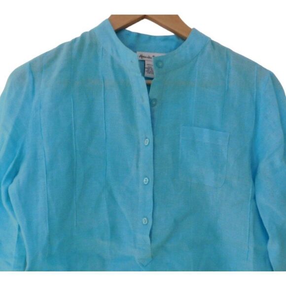 Alexandra bartlett womens Linen top Aqua Popover Tunic Size Small 3/4 Sleeves - Picture 2 of 4